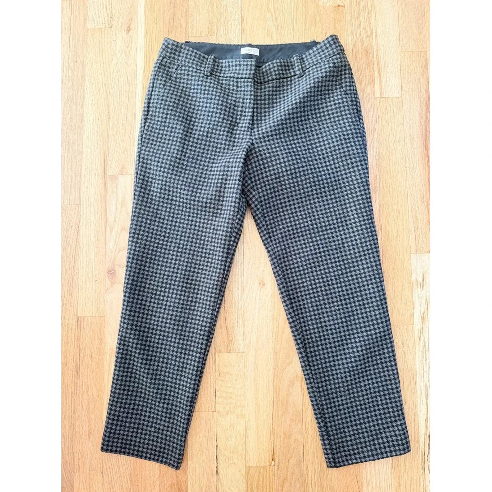 J.Crew Wool Blend Houndstooth Gray Black Cropped Pants Officecore Work Size 4